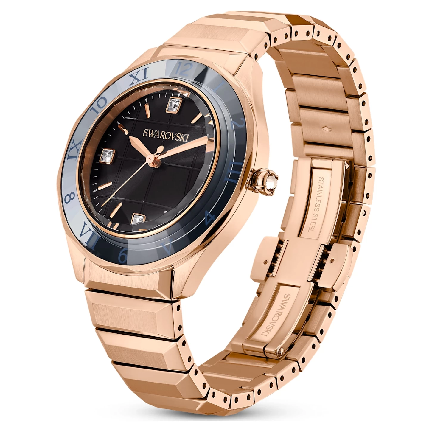 Swarovski 37mm Watch Swiss Made, Metal Bracelet, Black, Rose Gold-tone Finish - Image 3