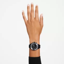 Swarovski 39mm Watch Swiss Made, Metal Bracelet, Black, Black Finish