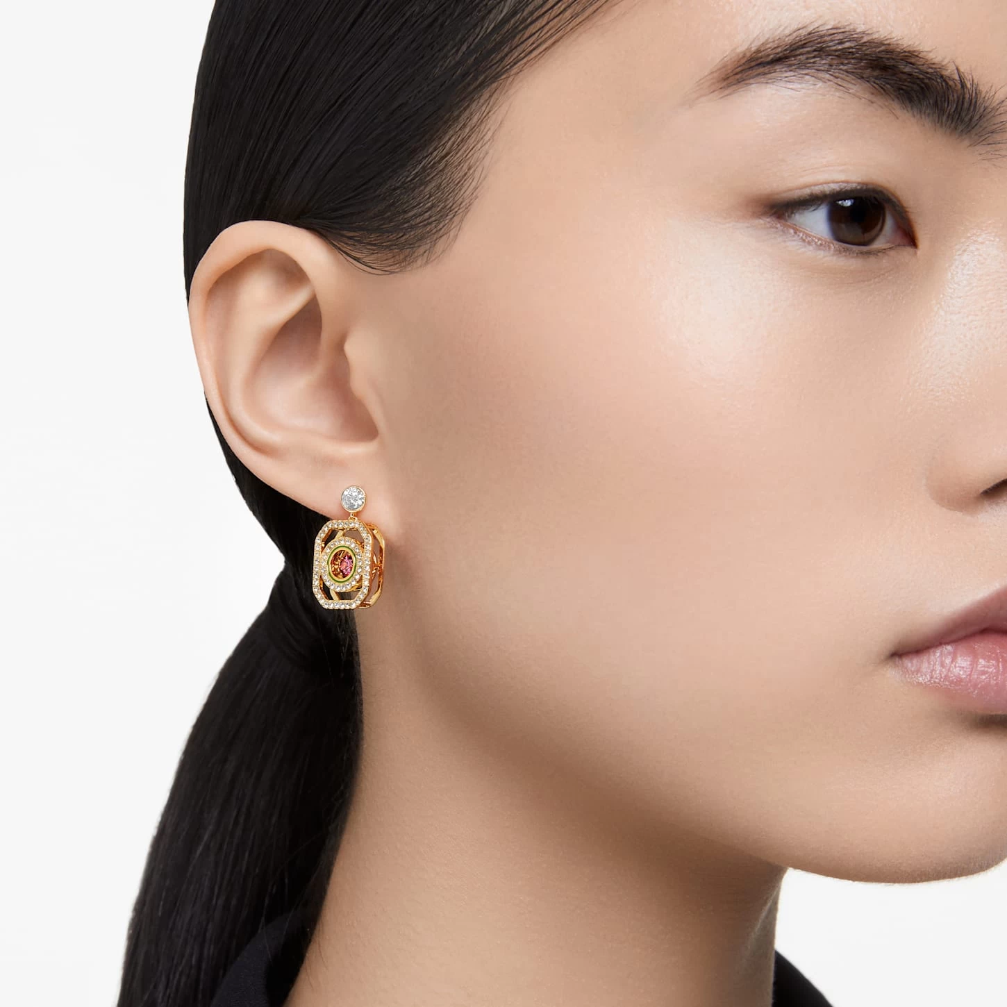 Swarovski Alea Drop Earrings Asymmetrical Design, Multicolored, Gold-tone Plated