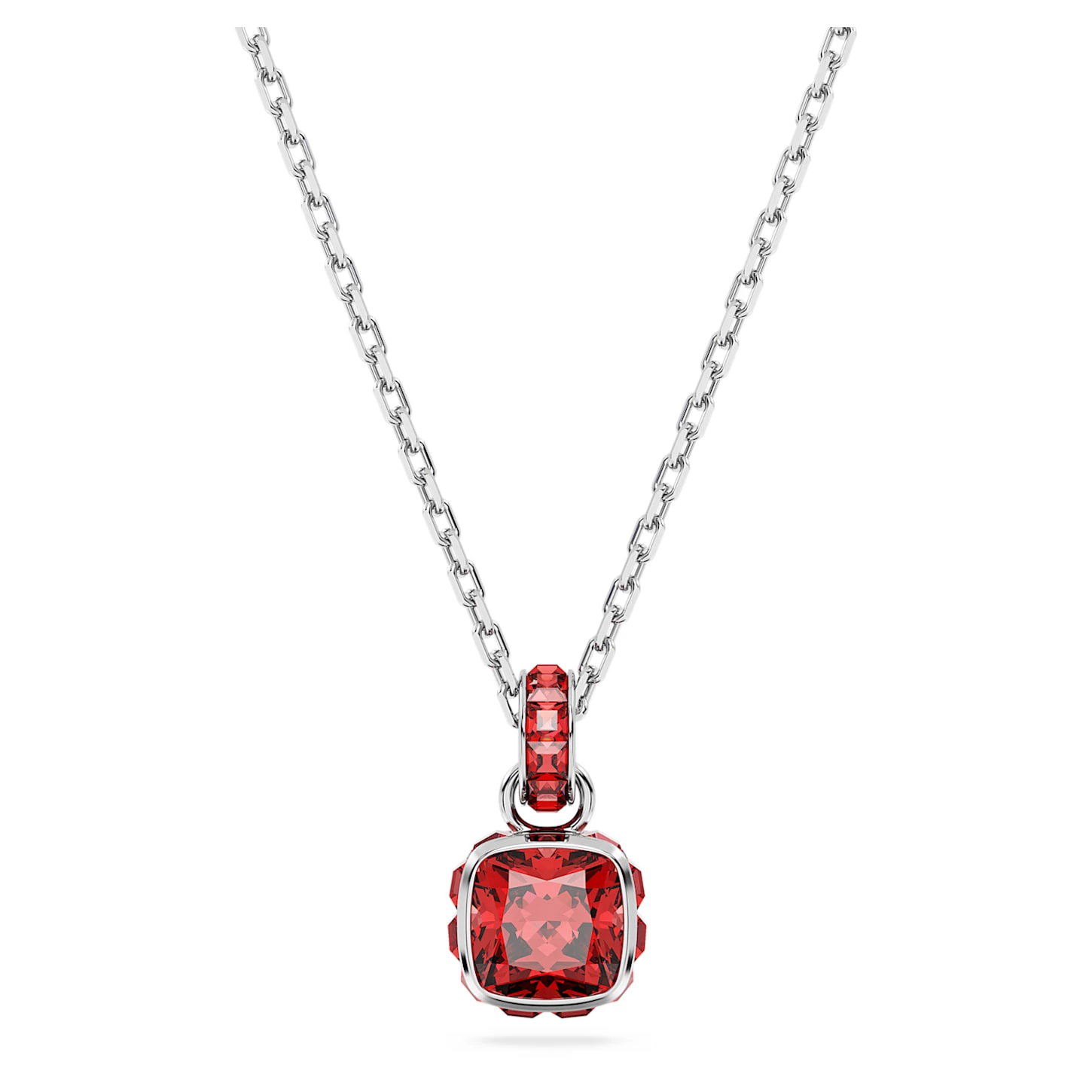 Swarovski Birthstone Pendant Square Cut, July, Red, Rhodium Plated - Image 2