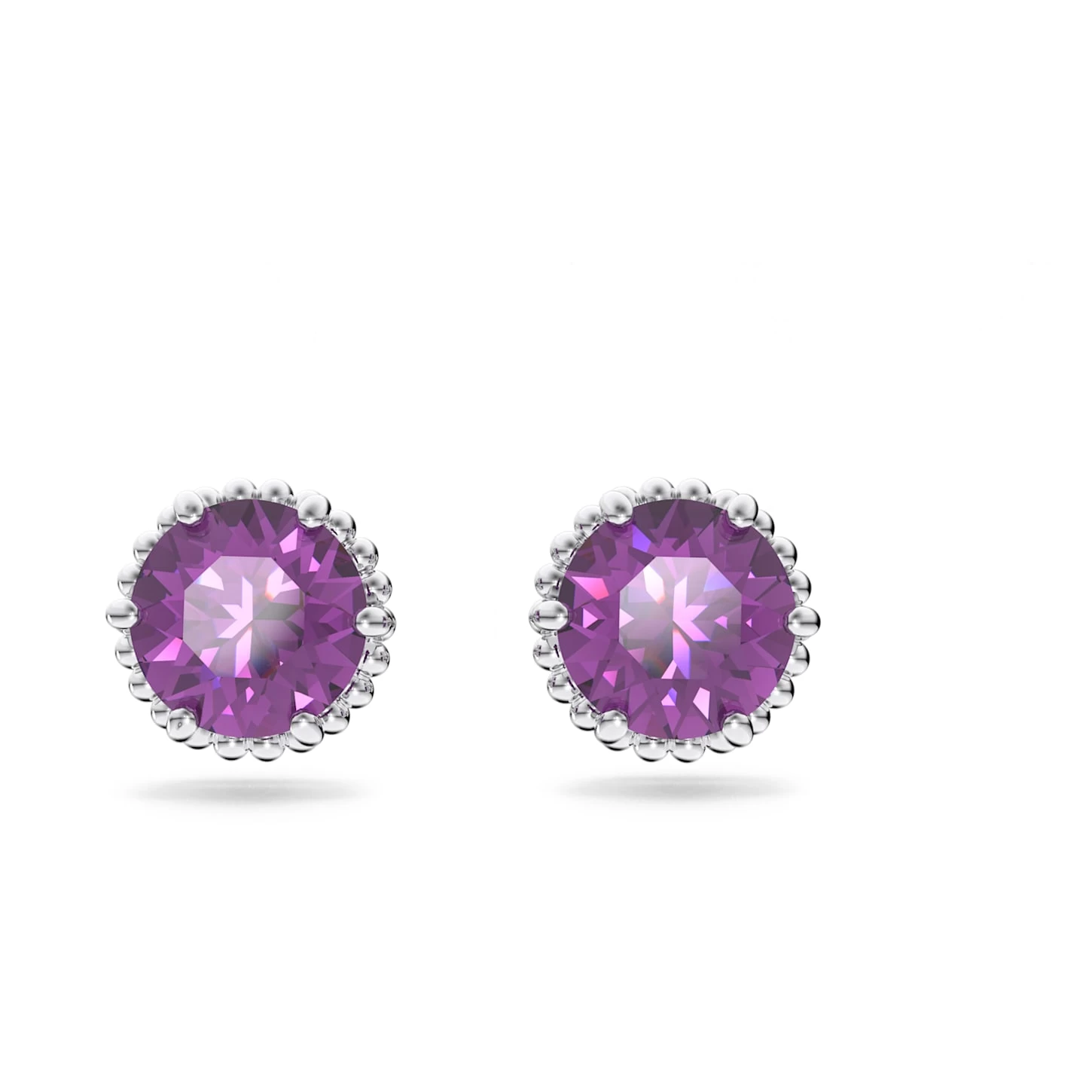 Swarovski Birthstone Stud Earrings Round Cut, February, Purple, Rhodium Plated - Image 2