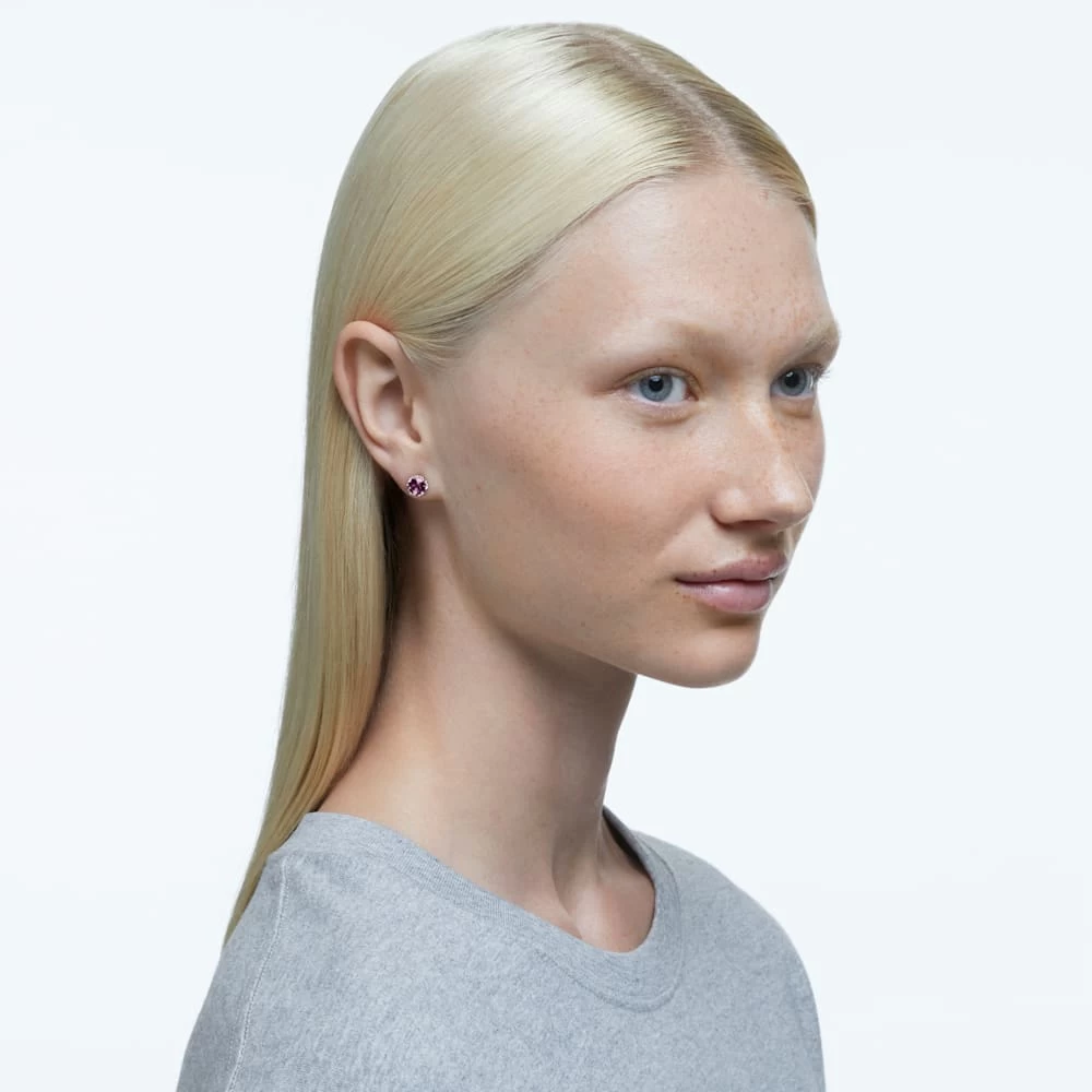 Swarovski Birthstone Stud Earrings Round Cut, February, Purple, Rhodium Plated - Image 4