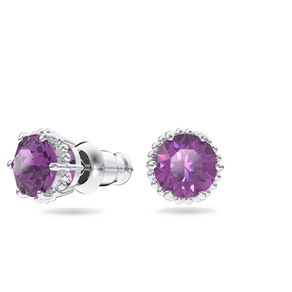 Swarovski Birthstone Stud Earrings Round Cut, February, Purple, Rhodium Plated - Image 6