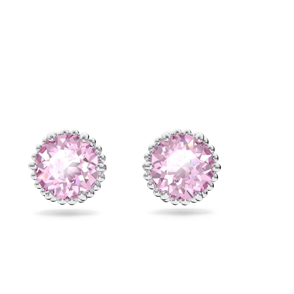 Swarovski Birthstone Stud Earrings Round Cut, June, Pink, Rhodium Plated - Image 5