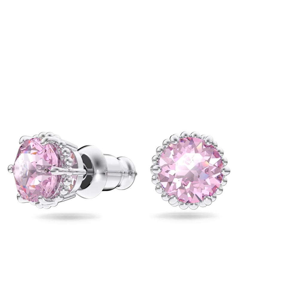 Swarovski Birthstone Stud Earrings Round Cut, June, Pink, Rhodium Plated - Image 6