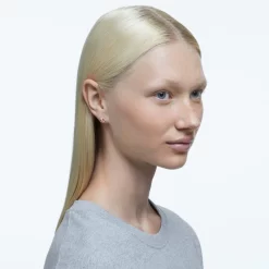 Swarovski Birthstone Stud Earrings Round Cut, October, Pink, Rhodium Plated