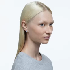 Swarovski Birthstone Stud Earrings Round Cut, September, Blue, Rhodium Plated