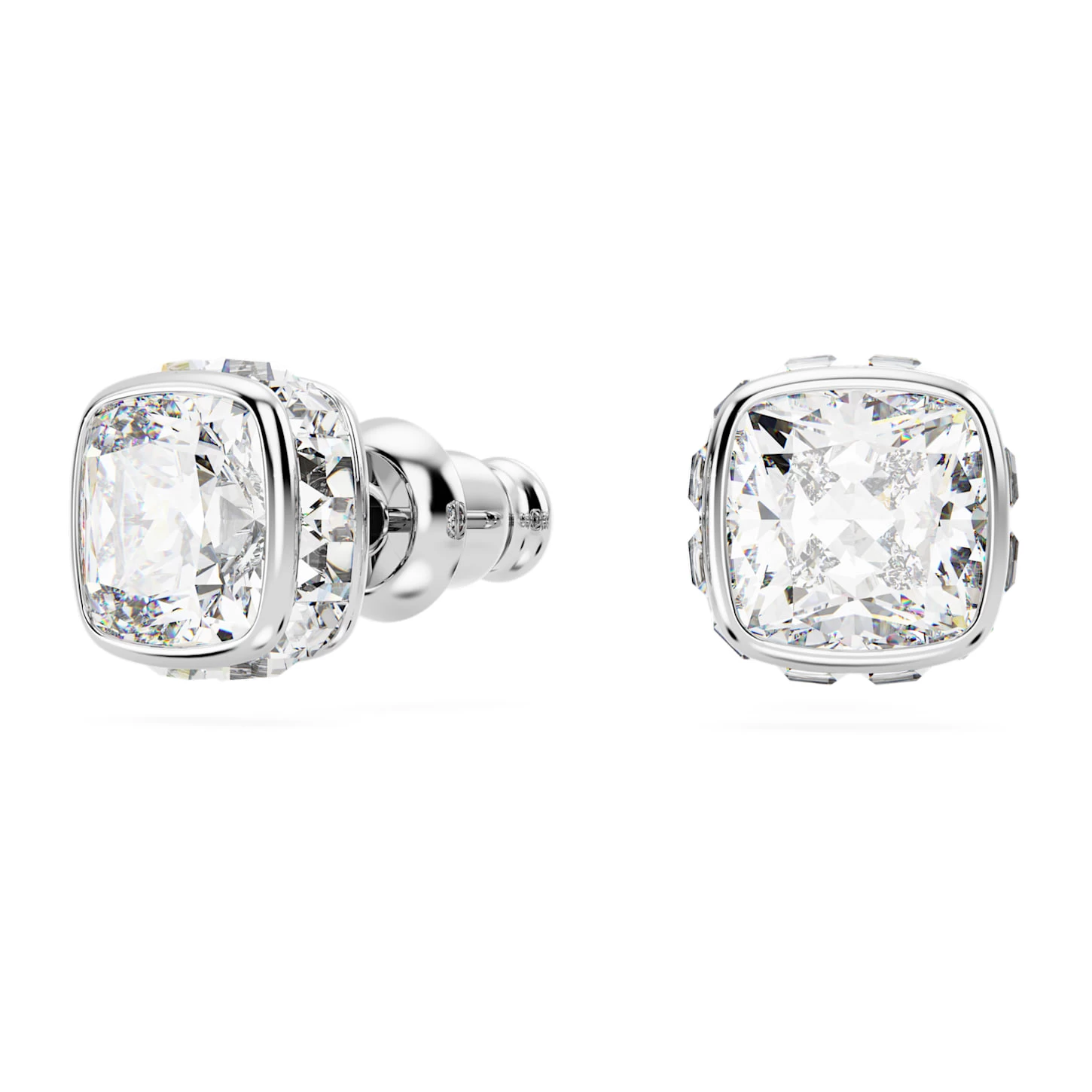 Swarovski Birthstone Stud Earrings Square Cut, April, White, Rhodium Plated - Image 3