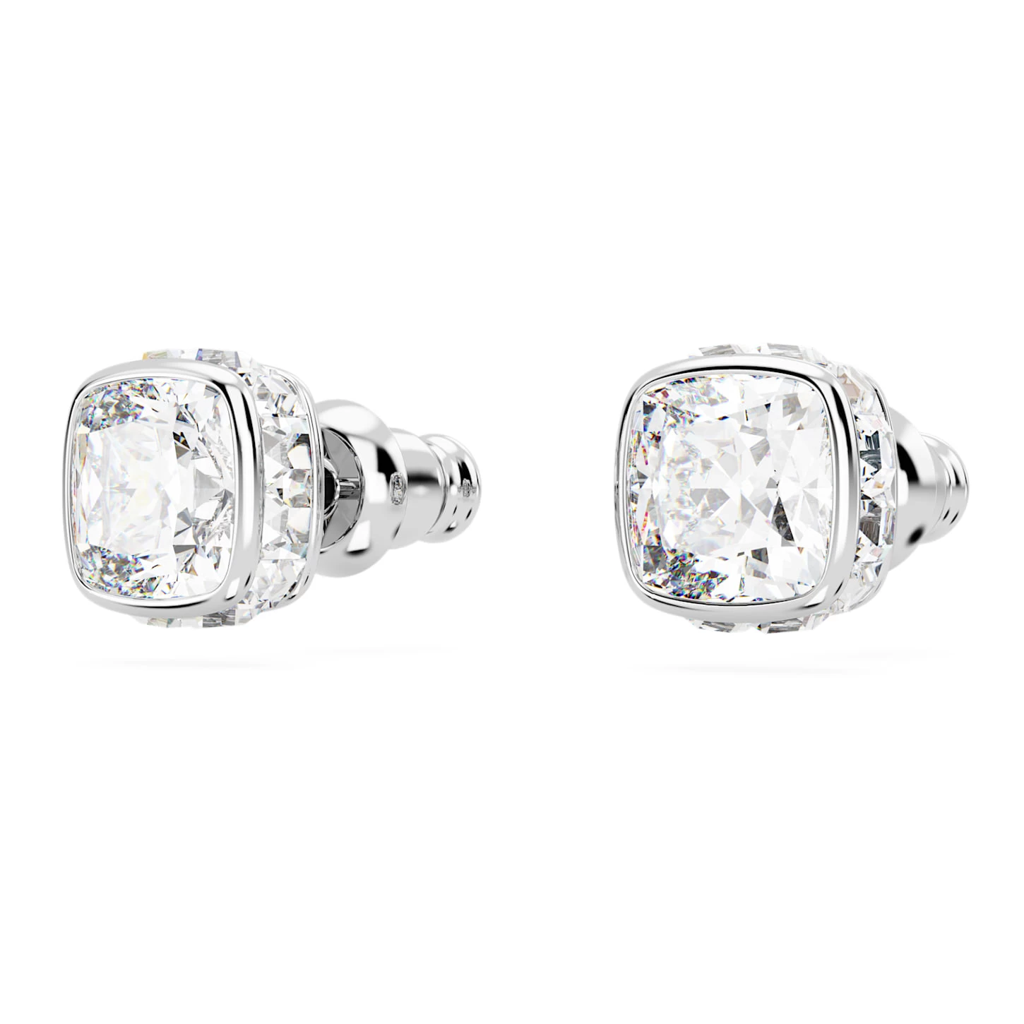 Swarovski Birthstone Stud Earrings Square Cut, April, White, Rhodium Plated - Image 4