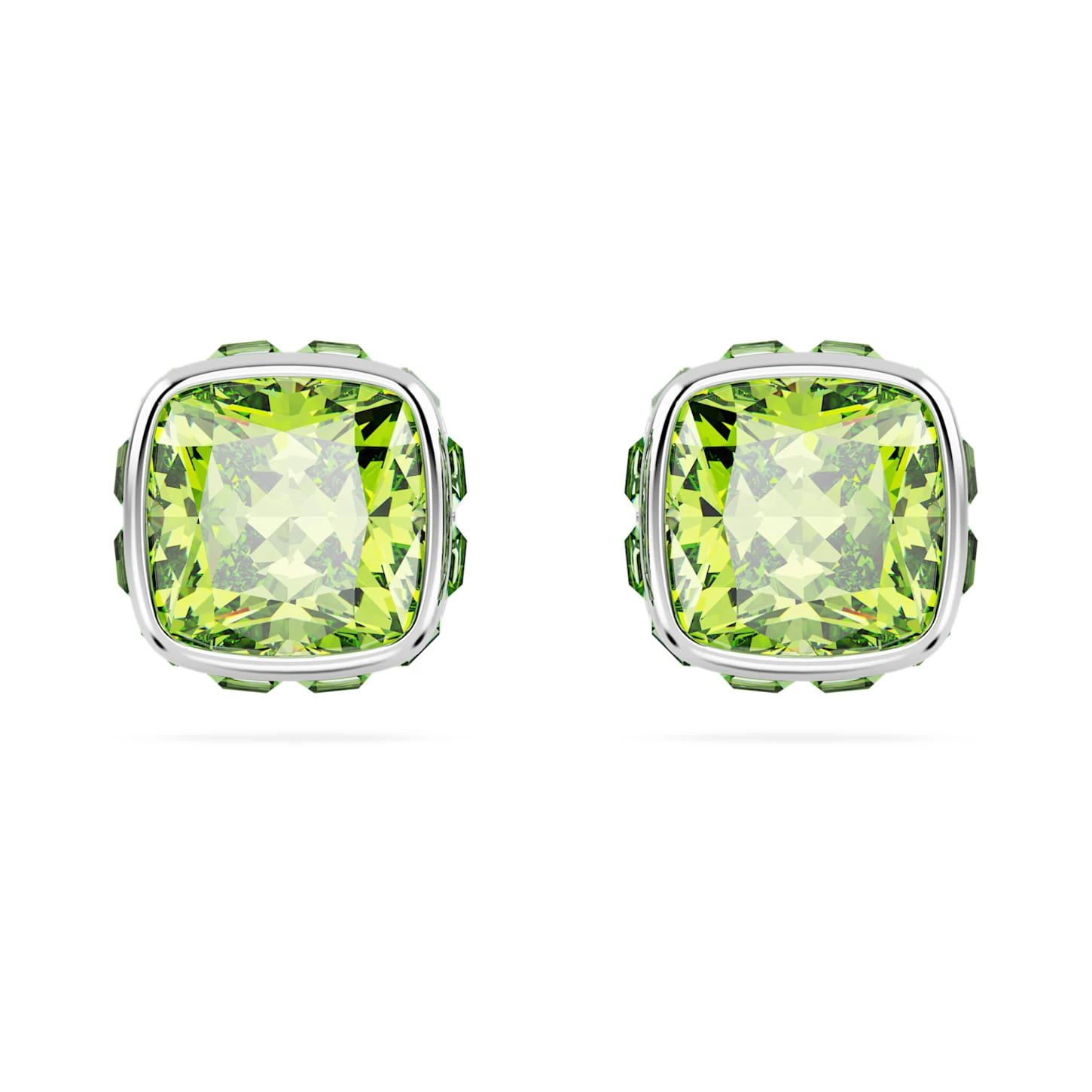 Swarovski Birthstone Stud Earrings Square Cut, August, Green, Rhodium Plated - Image 2