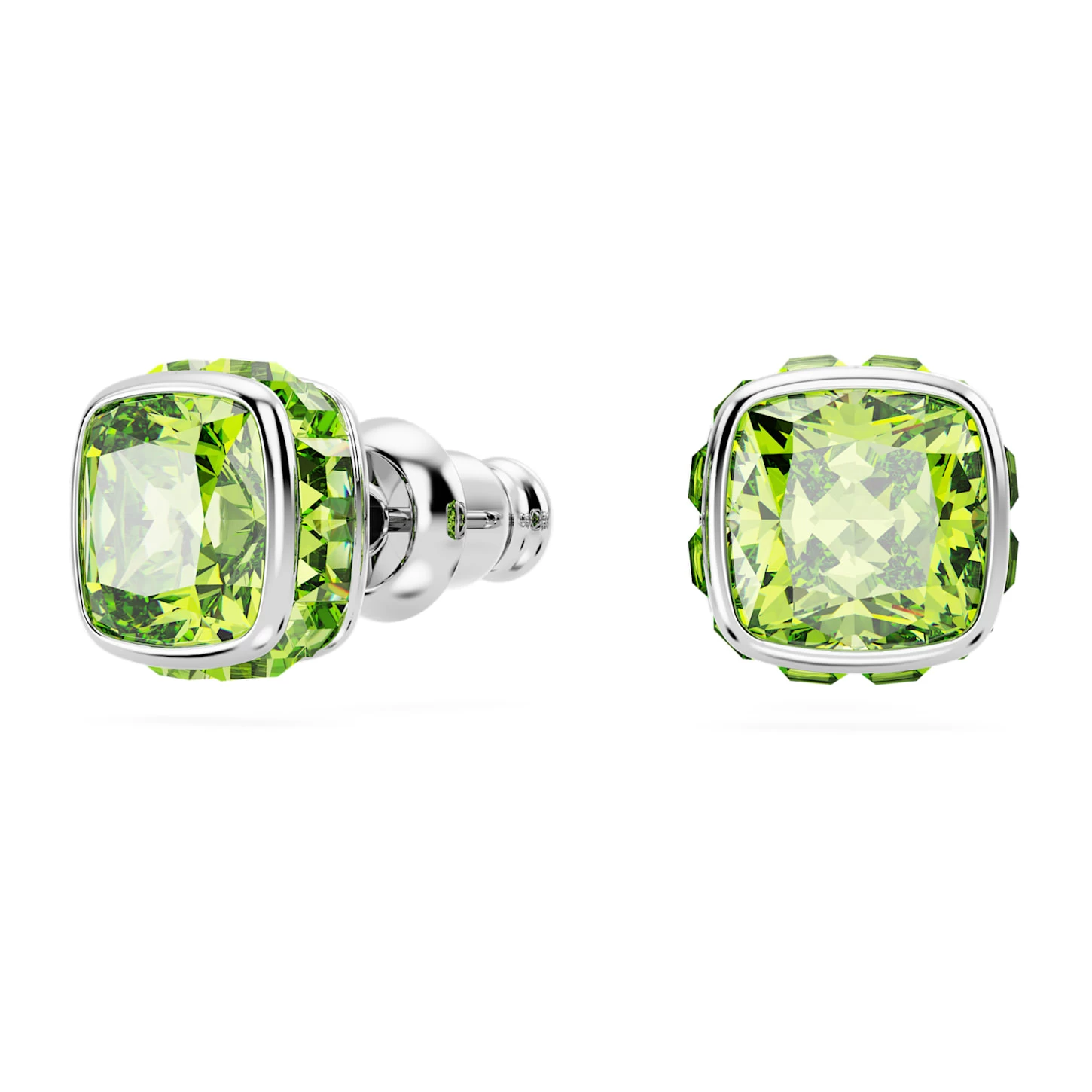 Swarovski Birthstone Stud Earrings Square Cut, August, Green, Rhodium Plated - Image 3