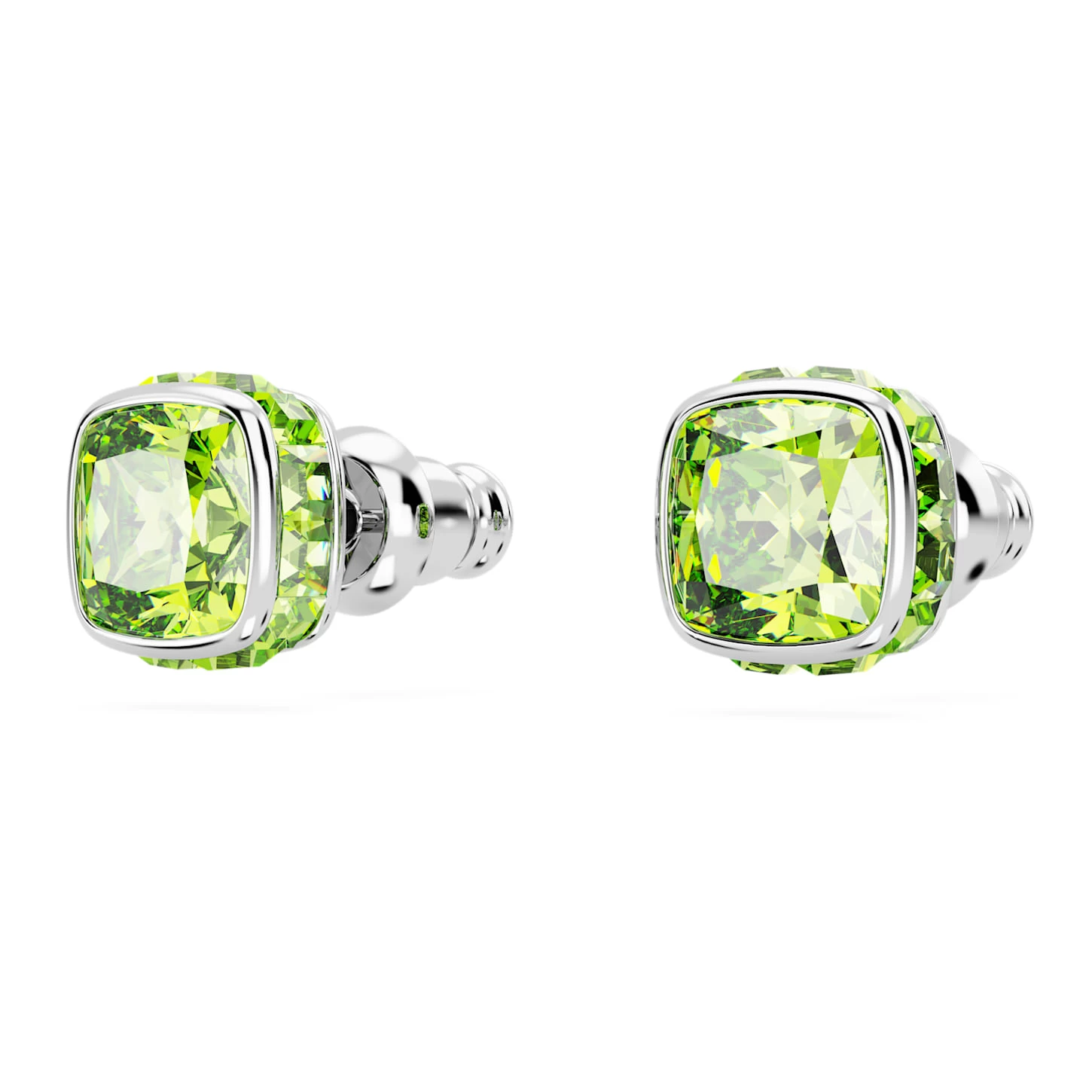 Swarovski Birthstone Stud Earrings Square Cut, August, Green, Rhodium Plated - Image 4