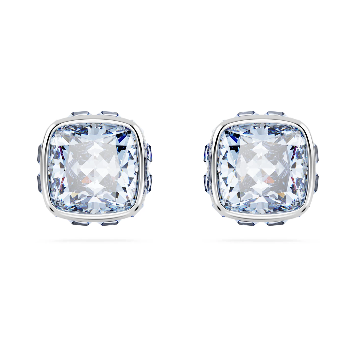 Swarovski Birthstone Stud Earrings Square Cut, March, Blue, Rhodium Plated - Image 2