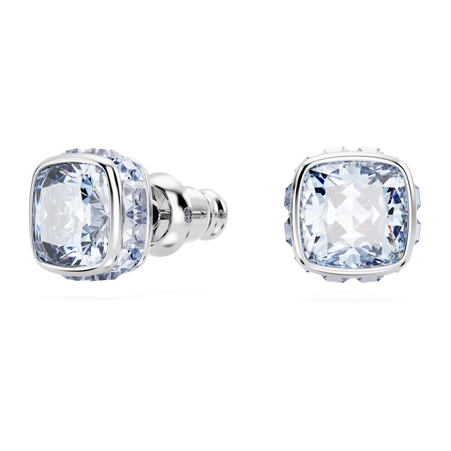 Swarovski Birthstone Stud Earrings Square Cut, March, Blue, Rhodium Plated - Image 3