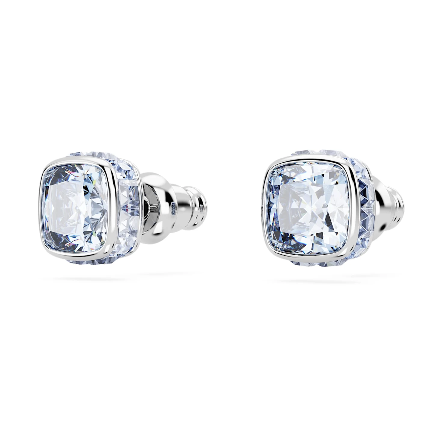 Swarovski Birthstone Stud Earrings Square Cut, March, Blue, Rhodium Plated - Image 4