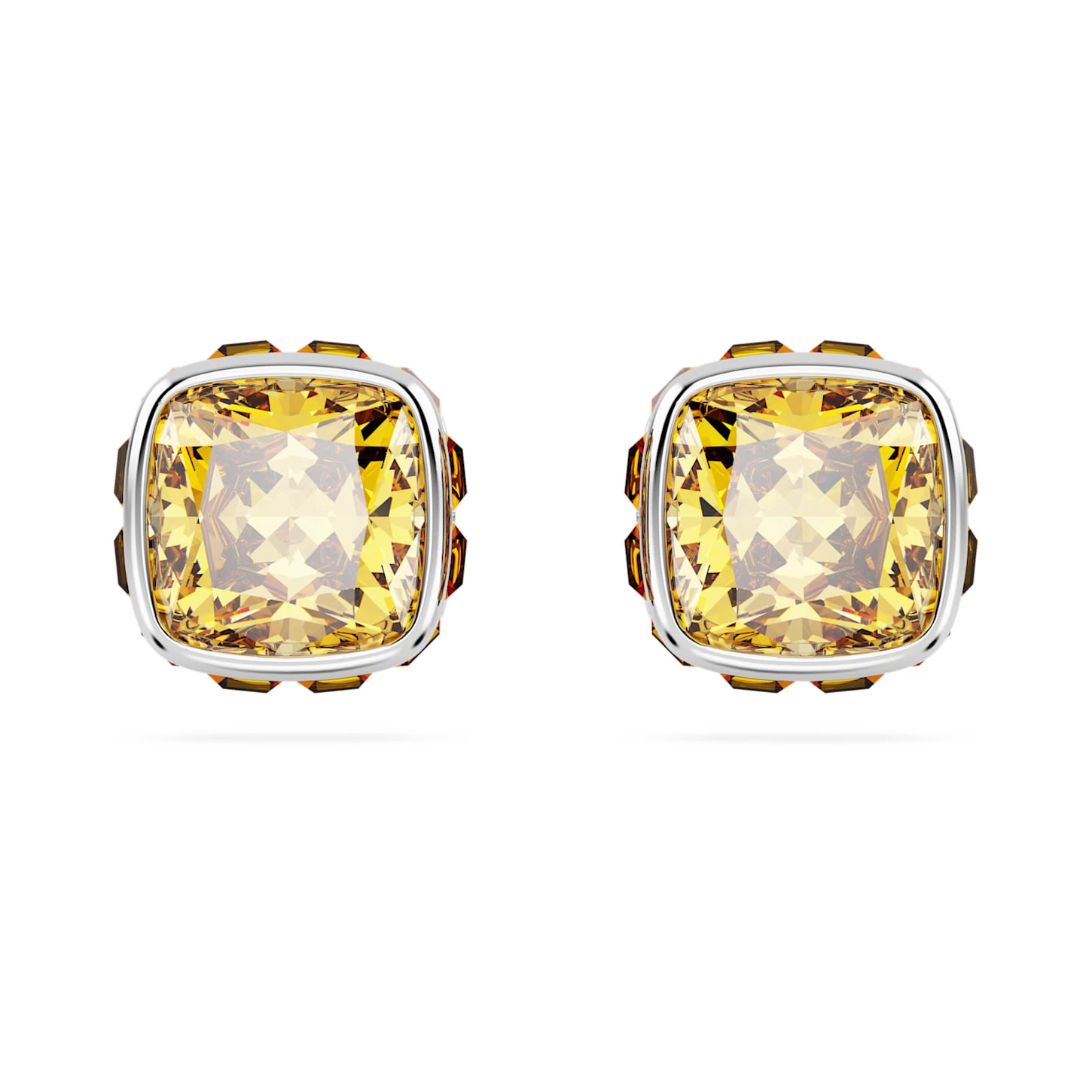 Swarovski Birthstone Stud Earrings Square Cut, November, Yellow, Rhodium Plated - Image 2