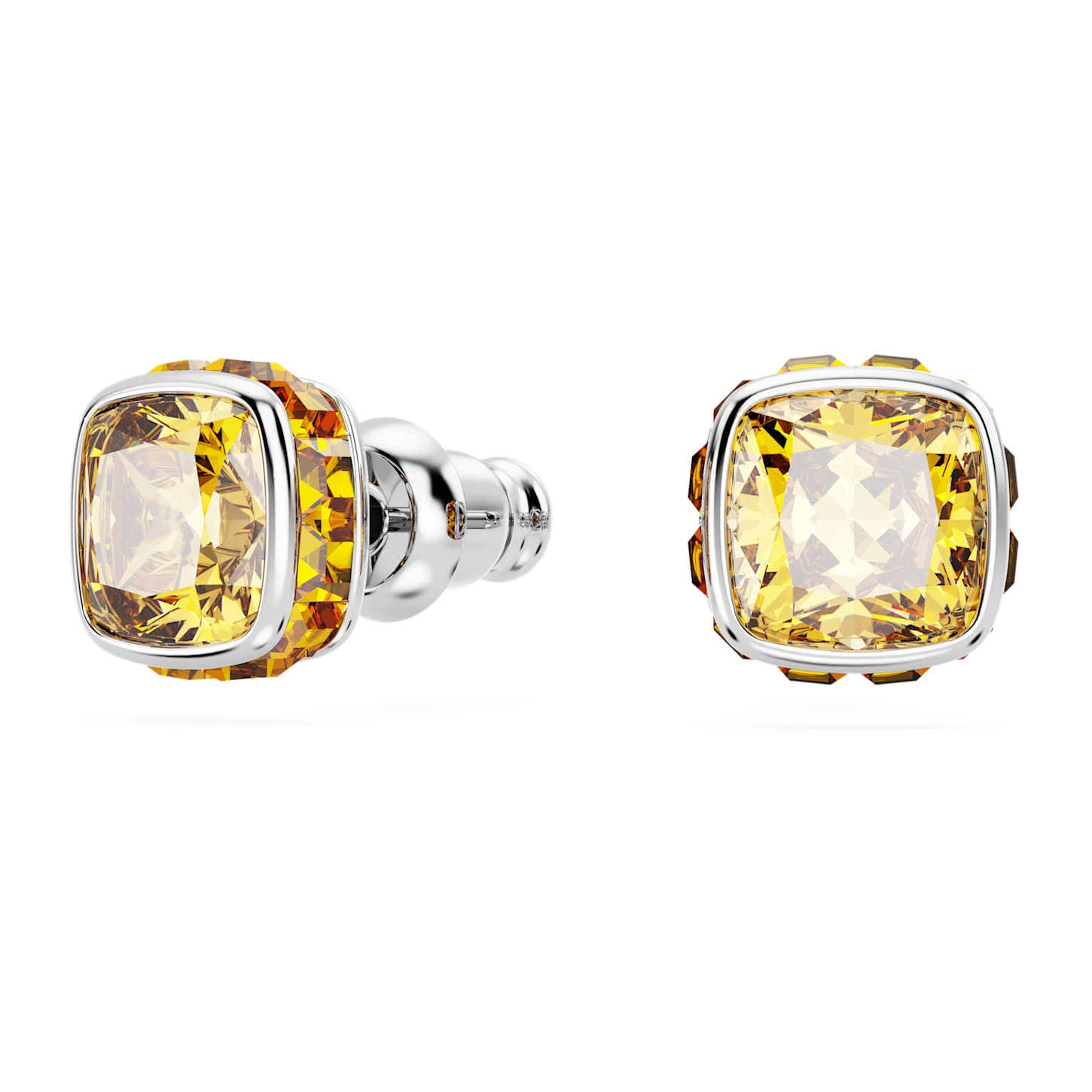 Swarovski Birthstone Stud Earrings Square Cut, November, Yellow, Rhodium Plated - Image 3