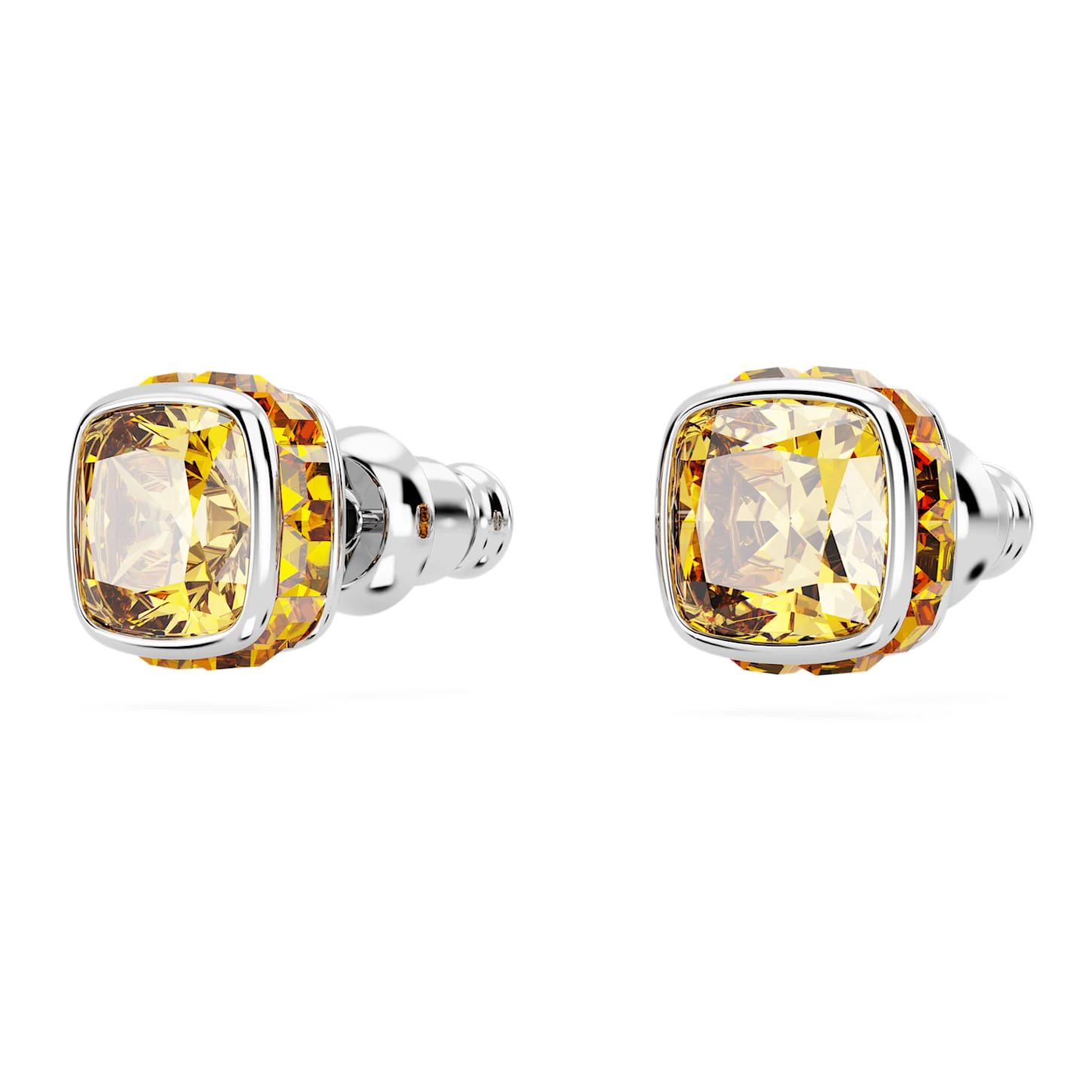 Swarovski Birthstone Stud Earrings Square Cut, November, Yellow, Rhodium Plated - Image 4