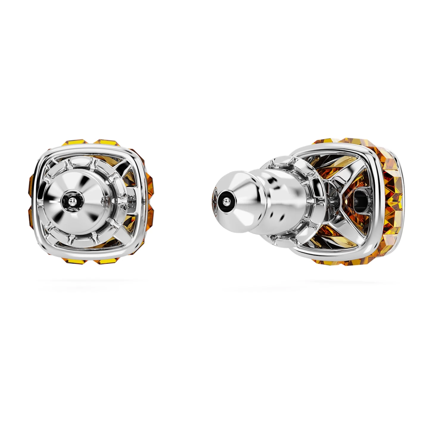 Swarovski Birthstone Stud Earrings Square Cut, November, Yellow, Rhodium Plated - Image 5