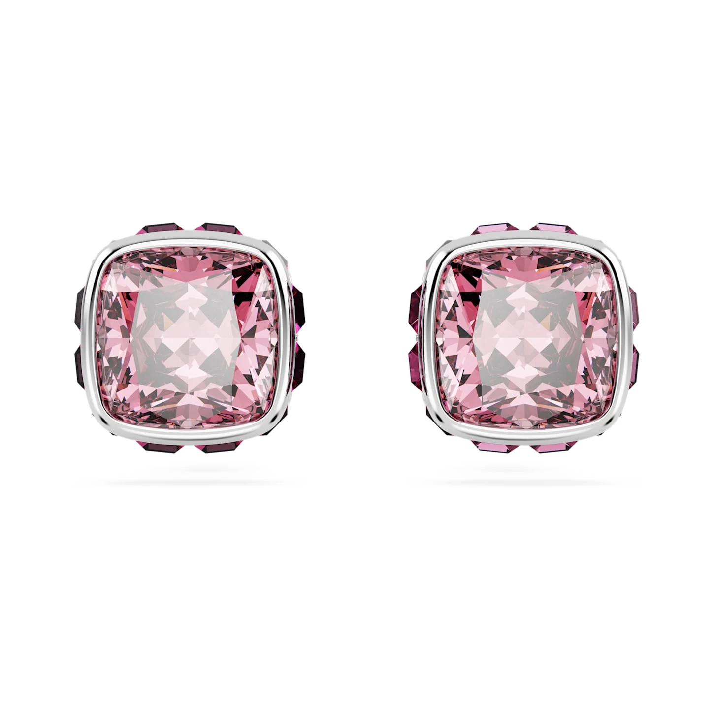 Swarovski Birthstone Stud Earrings Square Cut, October, Pink, Rhodium Plated - Image 2