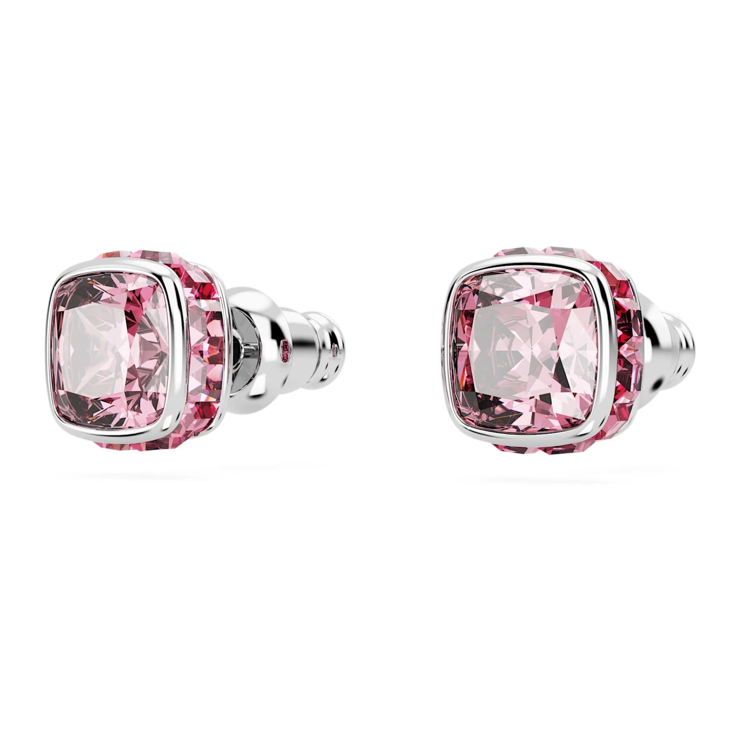 Swarovski Birthstone Stud Earrings Square Cut, October, Pink, Rhodium Plated - Image 4