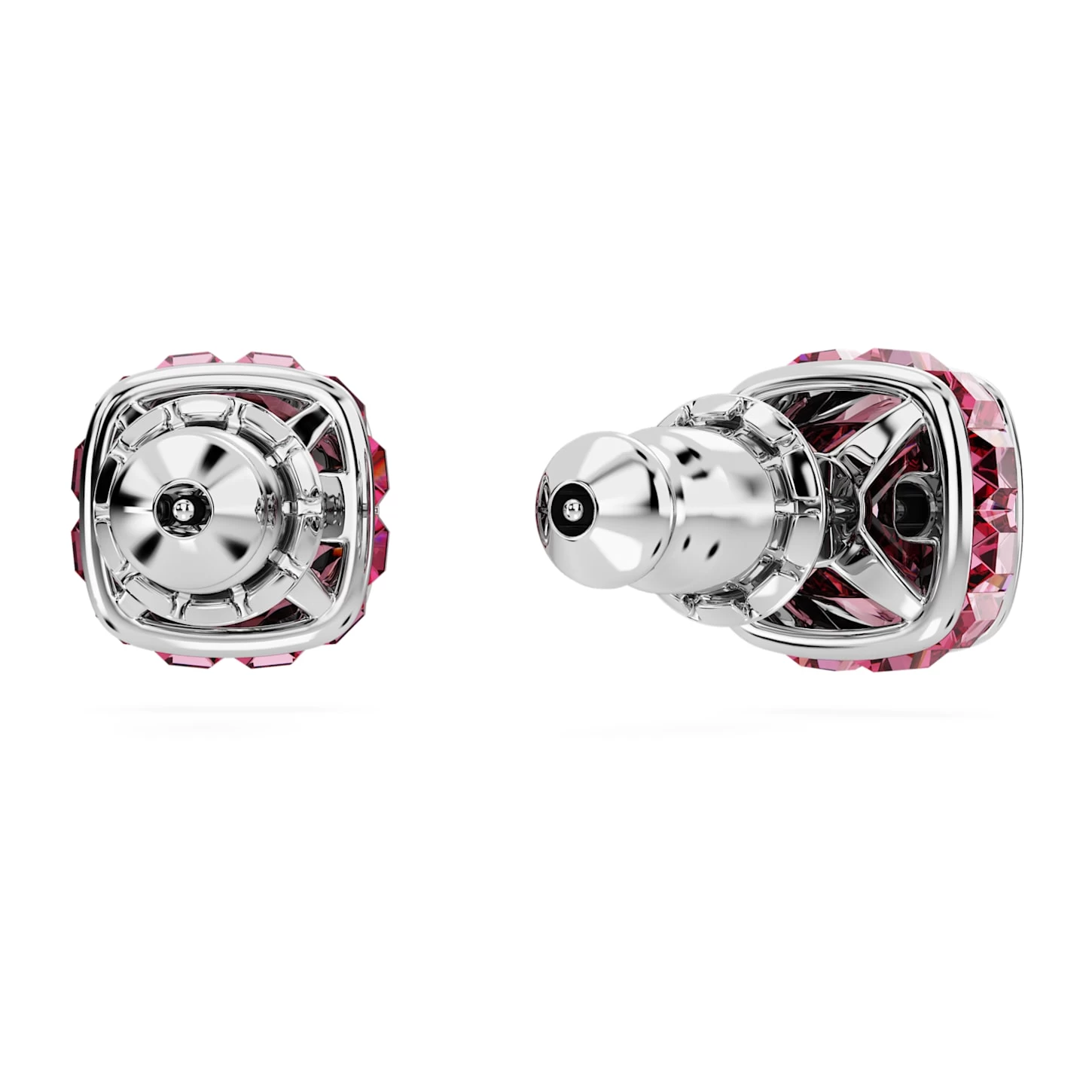 Swarovski Birthstone Stud Earrings Square Cut, October, Pink, Rhodium Plated - Image 5