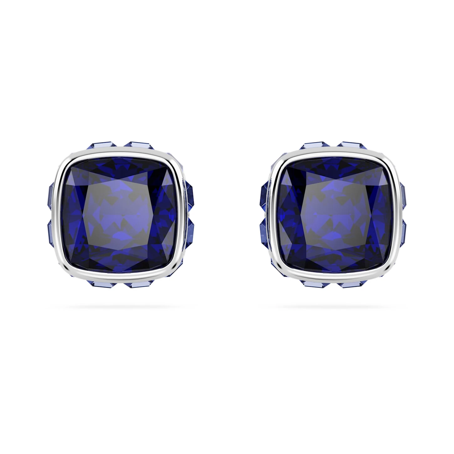 Swarovski Birthstone Stud Earrings Square Cut, September, Blue, Rhodium Plated - Image 2