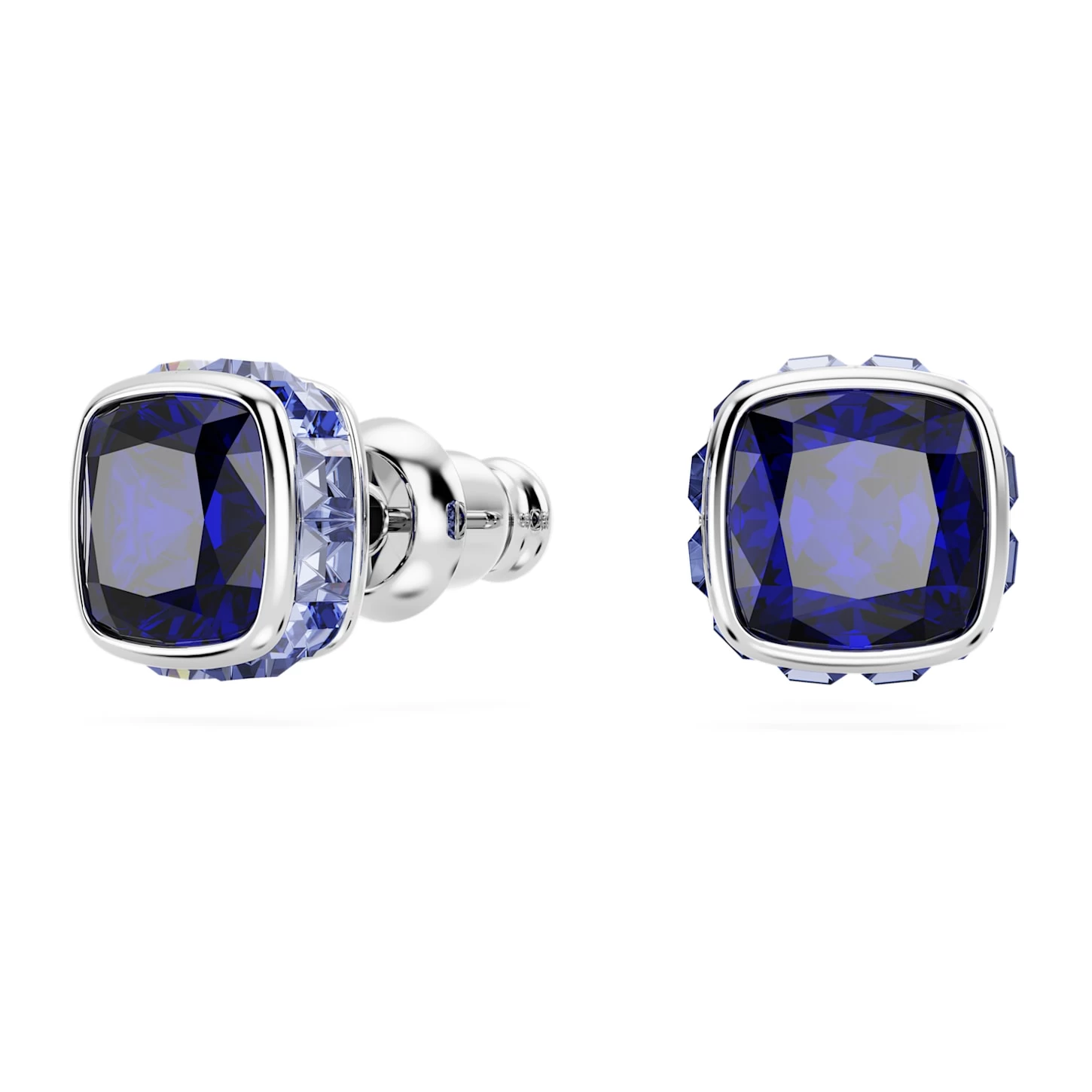 Swarovski Birthstone Stud Earrings Square Cut, September, Blue, Rhodium Plated - Image 3