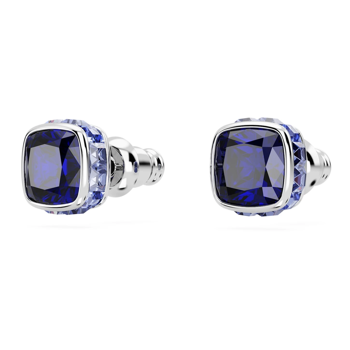 Swarovski Birthstone Stud Earrings Square Cut, September, Blue, Rhodium Plated - Image 4