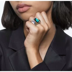 Swarovski Chroma Cocktail Ring Green, Gold-tone Plated