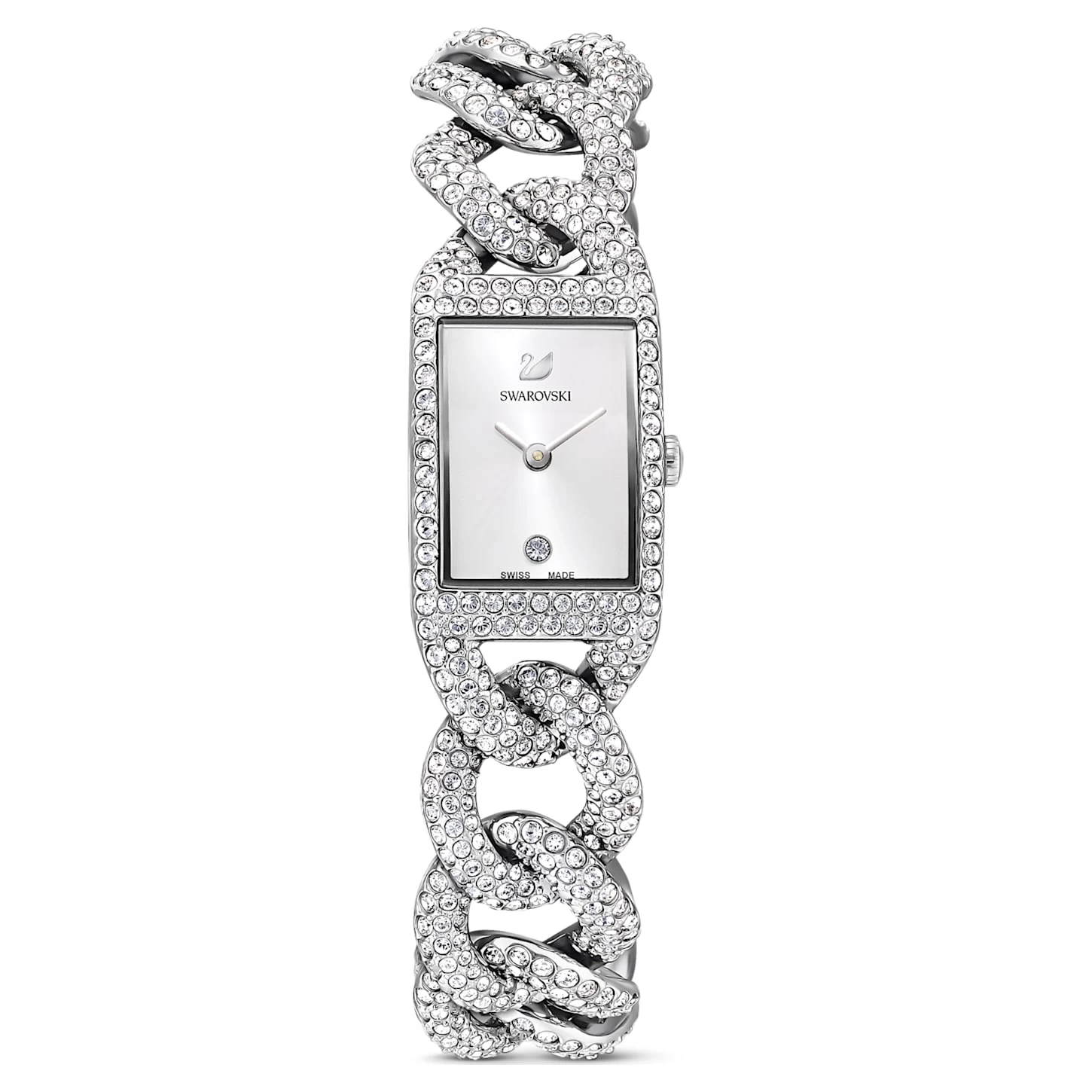 Swarovski Cocktail Watch Swiss Made, Full Pavé, Metal Bracelet, Silver Tone, Stainless Steel - Image 2