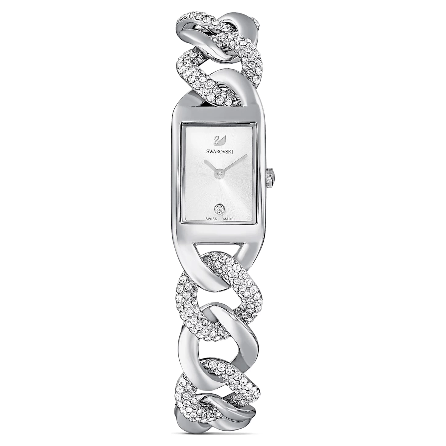 Swarovski Cocktail Watch Swiss Made, Pavé, Metal Bracelet, Silver Tone, Stainless Steel - Image 2