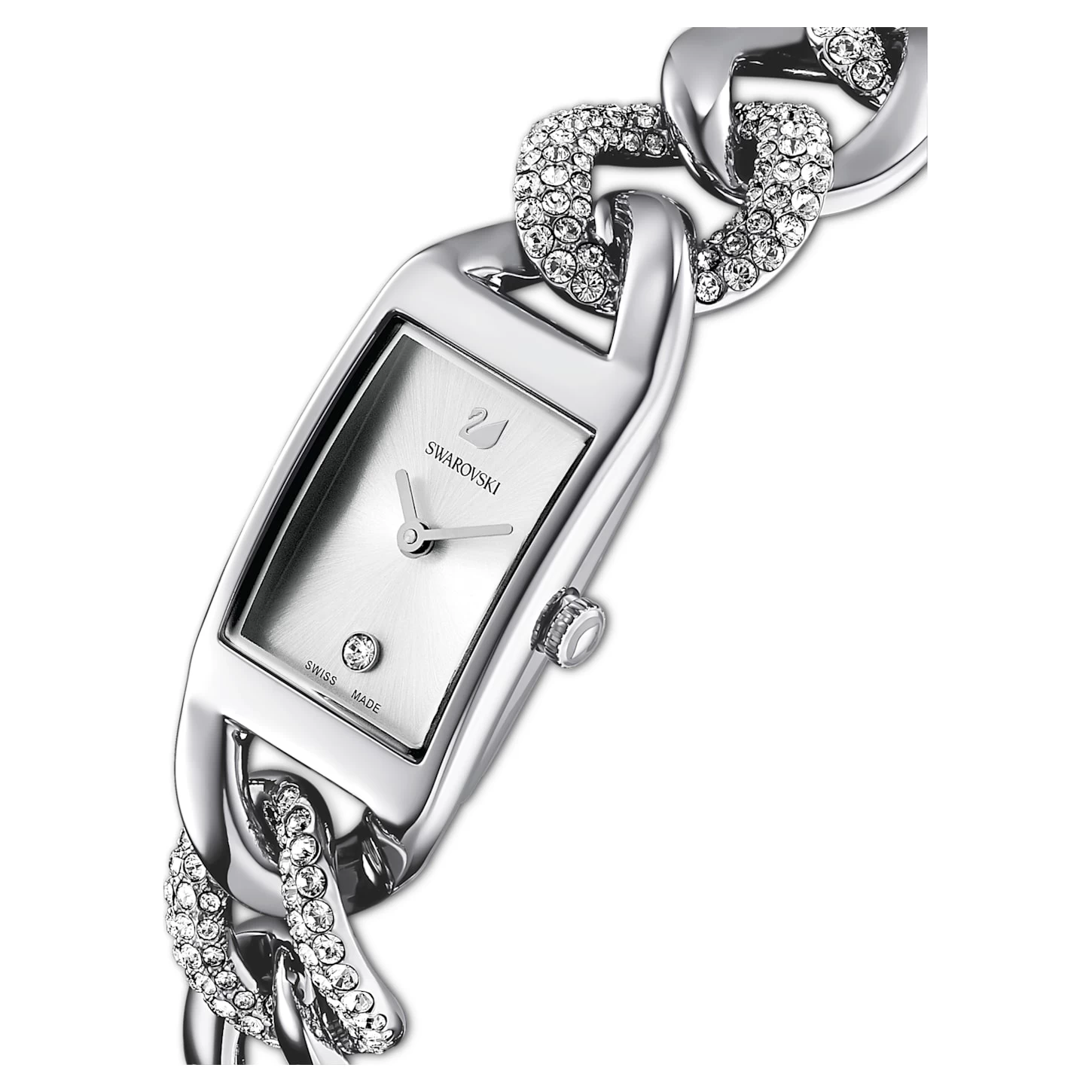 Swarovski Cocktail Watch Swiss Made, Pavé, Metal Bracelet, Silver Tone, Stainless Steel - Image 5