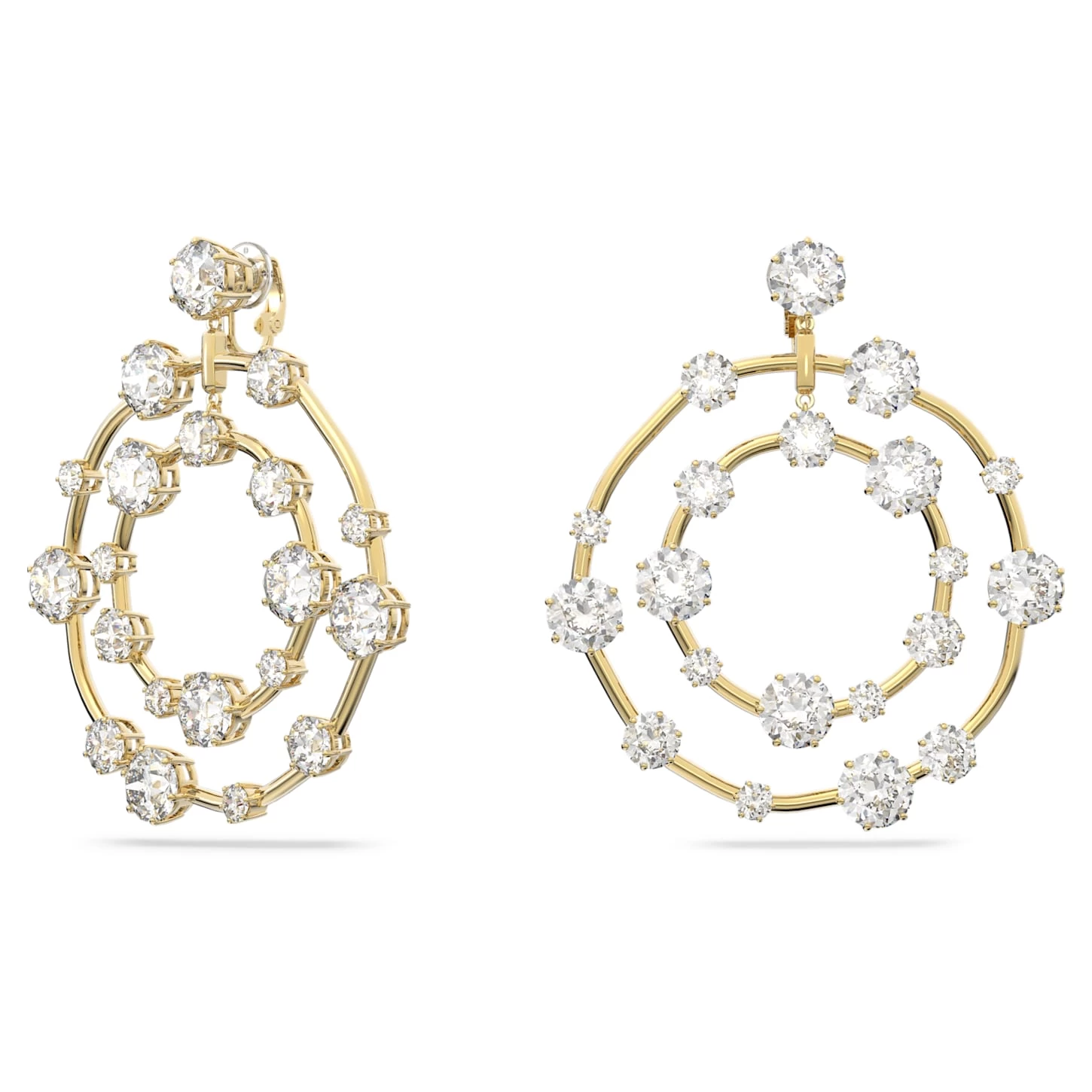 Swarovski Constella Clip Earrings Round Cut, White, Gold-tone Plated - Image 3