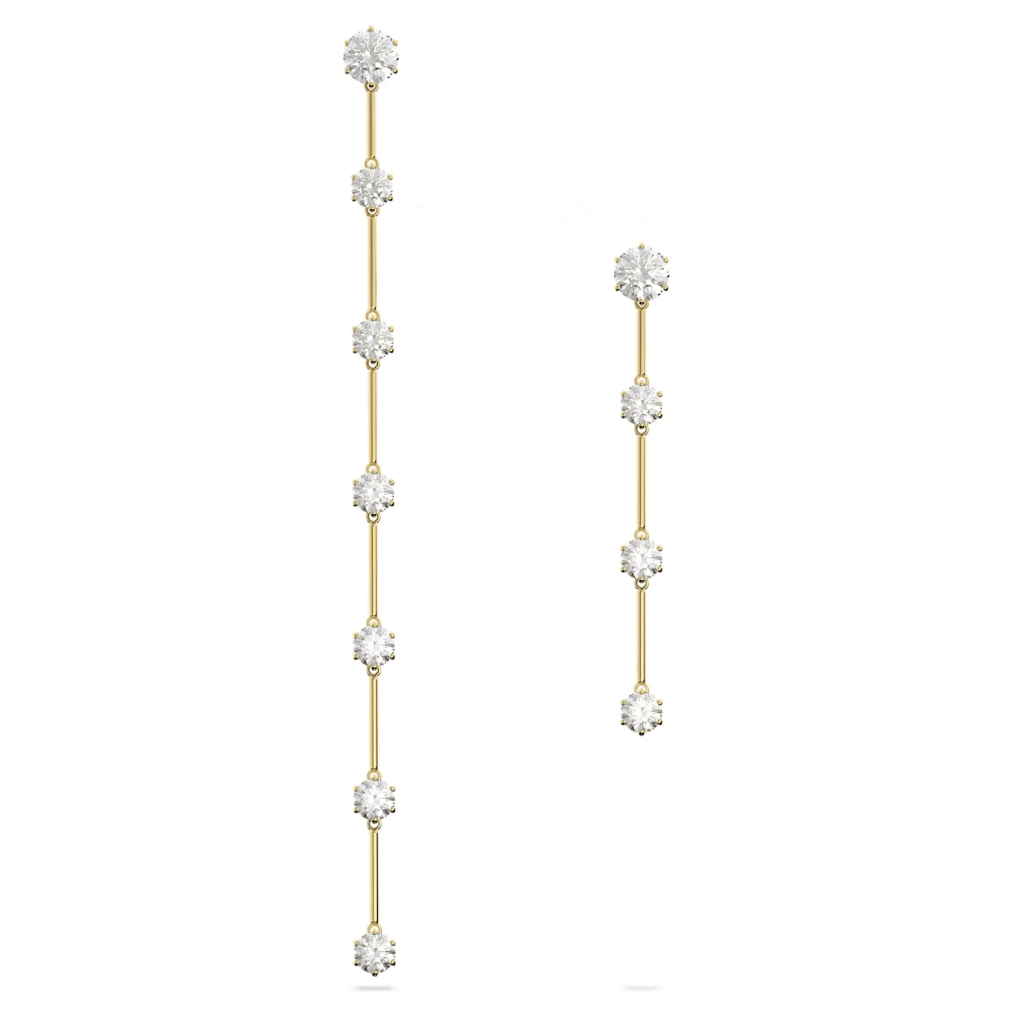 Swarovski Constella Drop Earrings Asymmetrical Design, Round Cut, White, Shiny gold-tone Plated - Image 2