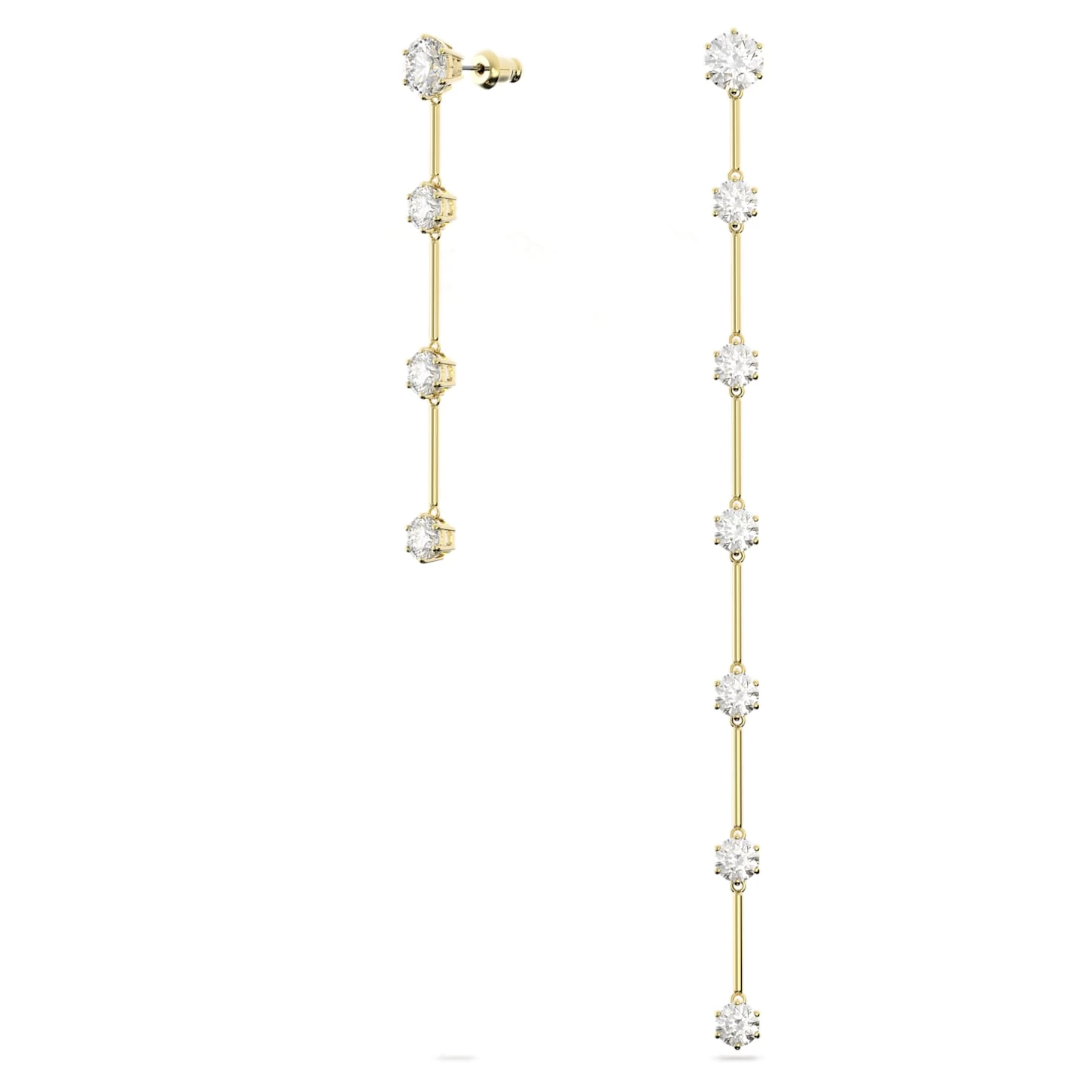 Swarovski Constella Drop Earrings Asymmetrical Design, Round Cut, White, Shiny gold-tone Plated - Image 3