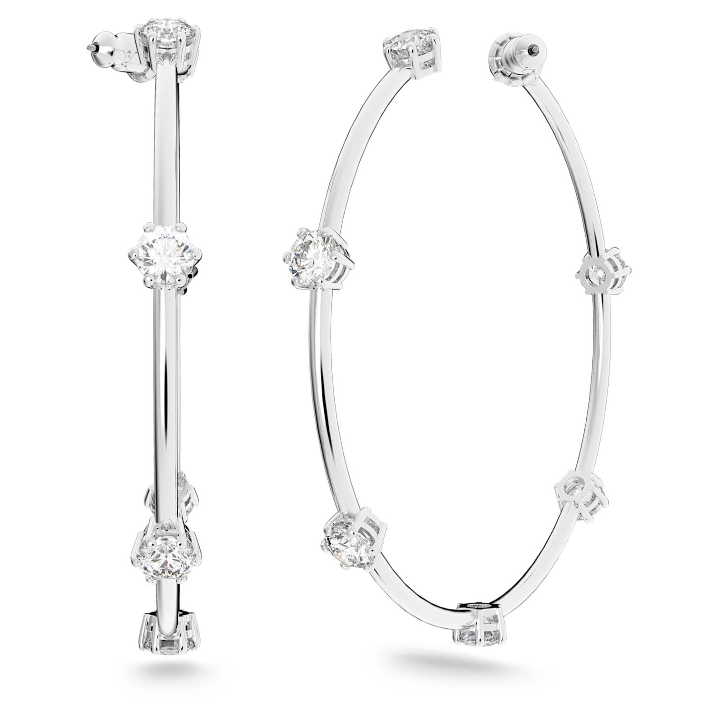Swarovski Constella Hoop Earrings Round Cut, Small, White, Rhodium Plated - Image 4