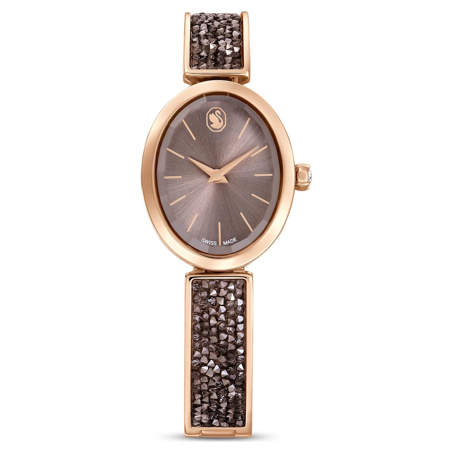 Swarovski Crystal Rock Oval Watch Swiss Made, Metal Bracelet, Black, Rose Gold-tone Finish - Image 2