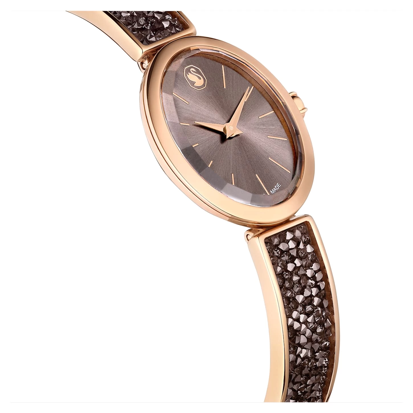 Swarovski Crystal Rock Oval Watch Swiss Made, Metal Bracelet, Black, Rose Gold-tone Finish - Image 6
