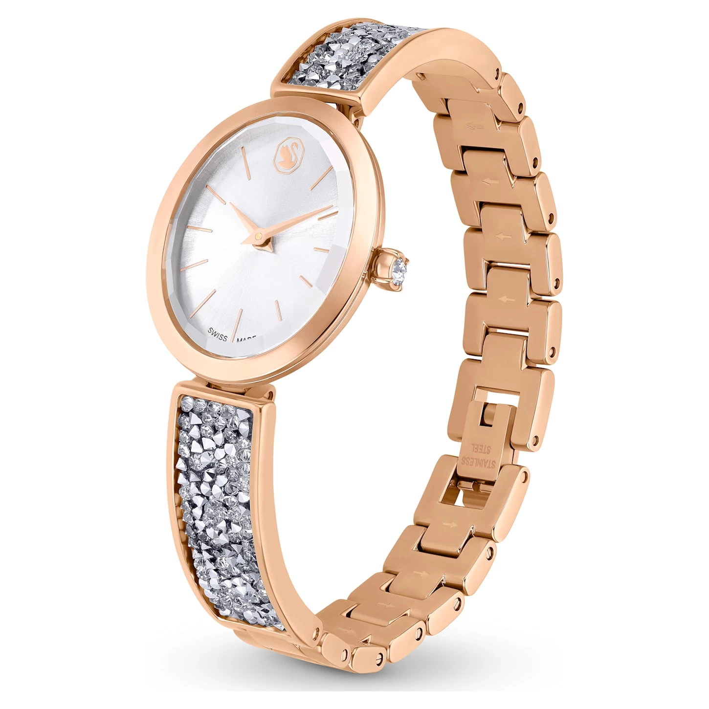 Swarovski Crystal Rock Oval Watch Swiss Made, Metal Bracelet, Rose Gold Tone, Rose Gold-tone Finish - Image 3