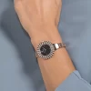 Swarovski Crystal Rose Watch Swiss Made, Metal Bracelet, Black, Rose Gold-tone Finish