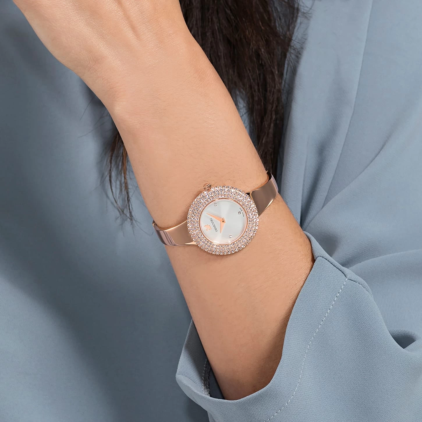 Swarovski Crystal Rose Watch Swiss Made, Metal Bracelet, Rose Gold Tone, Rose Gold-tone Finish