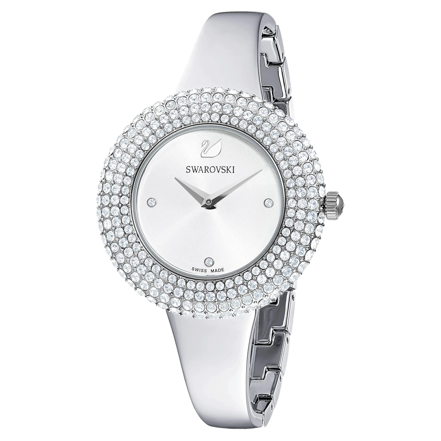 Swarovski Crystal Rose Watch Swiss Made, Metal Bracelet, Silver Tone, Stainless Steel - Image 5