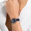 Swarovski Crystalline Aura Watch Swiss Made, Leather Strap, Blue, Rose Gold-tone Finish