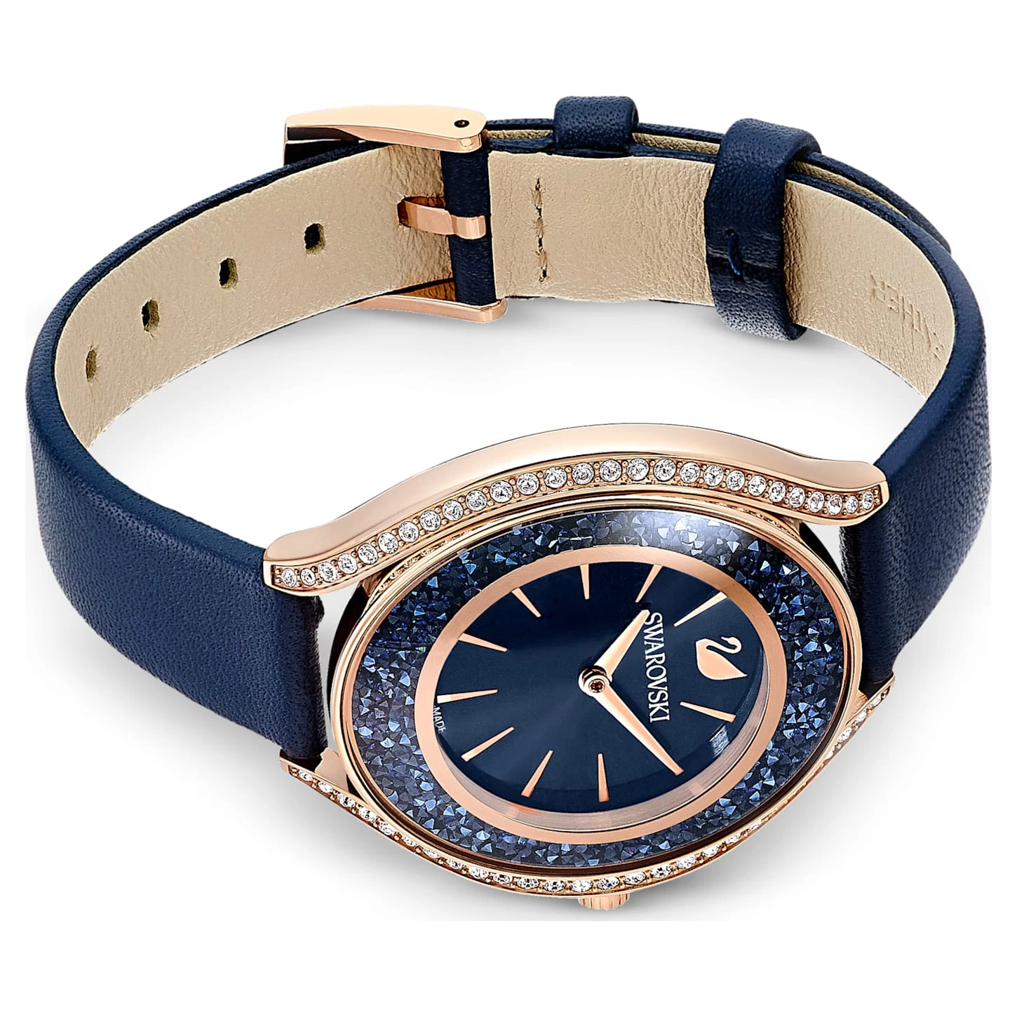 Swarovski Crystalline Aura Watch Swiss Made, Leather Strap, Blue, Rose Gold-tone Finish - Image 4