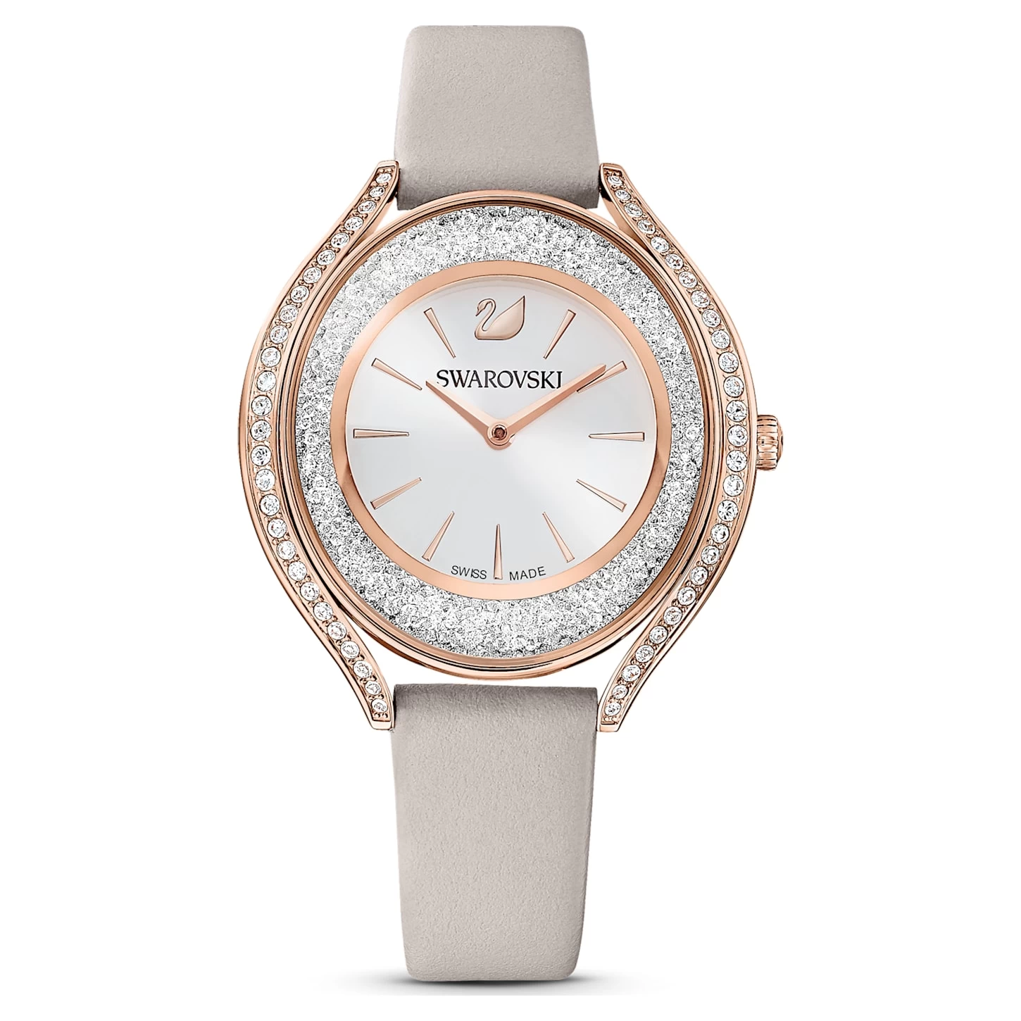 Swarovski Crystalline Aura Watch Swiss Made, Leather Strap, Gray, Rose Gold-tone Finish - Image 2