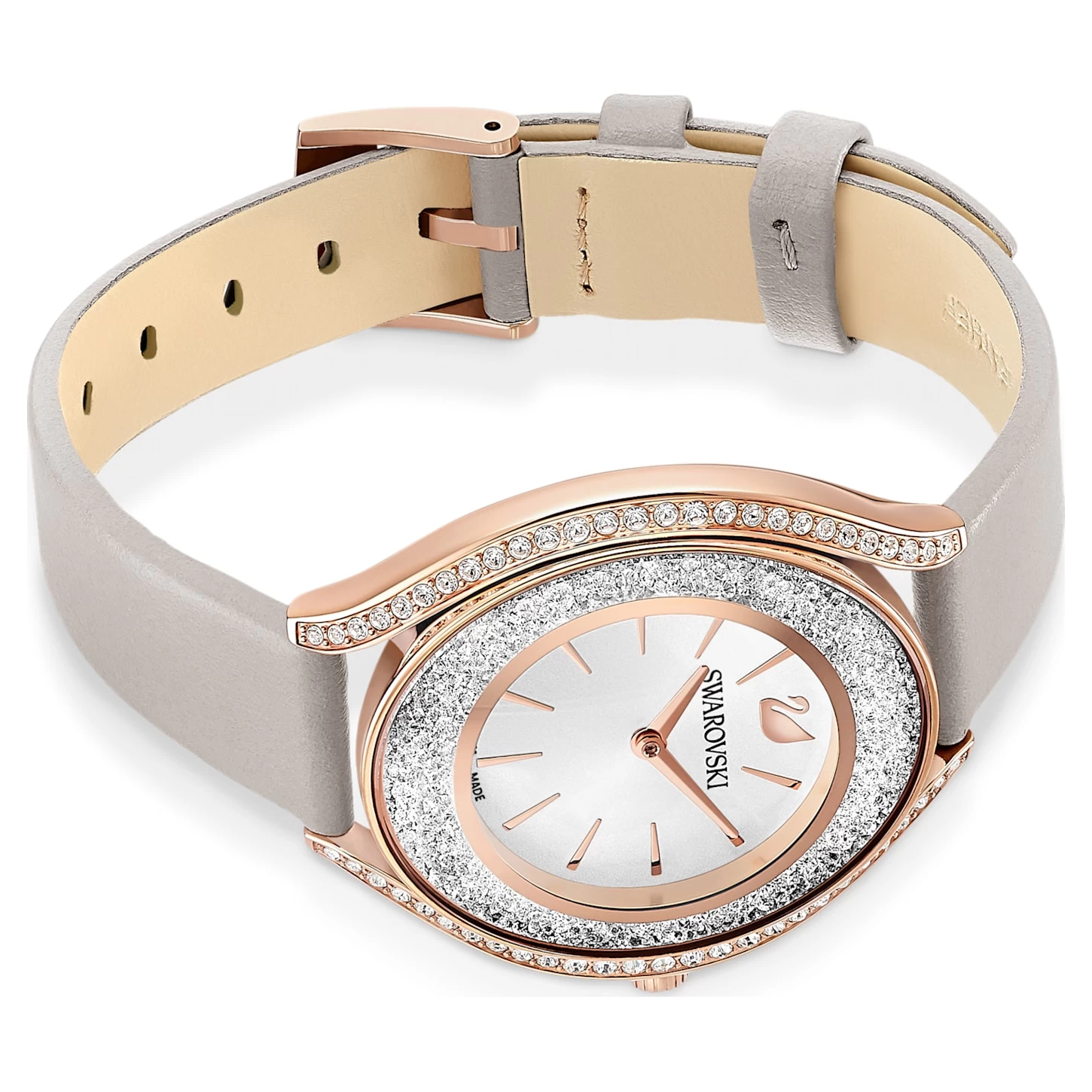 Swarovski Crystalline Aura Watch Swiss Made, Leather Strap, Gray, Rose Gold-tone Finish - Image 4