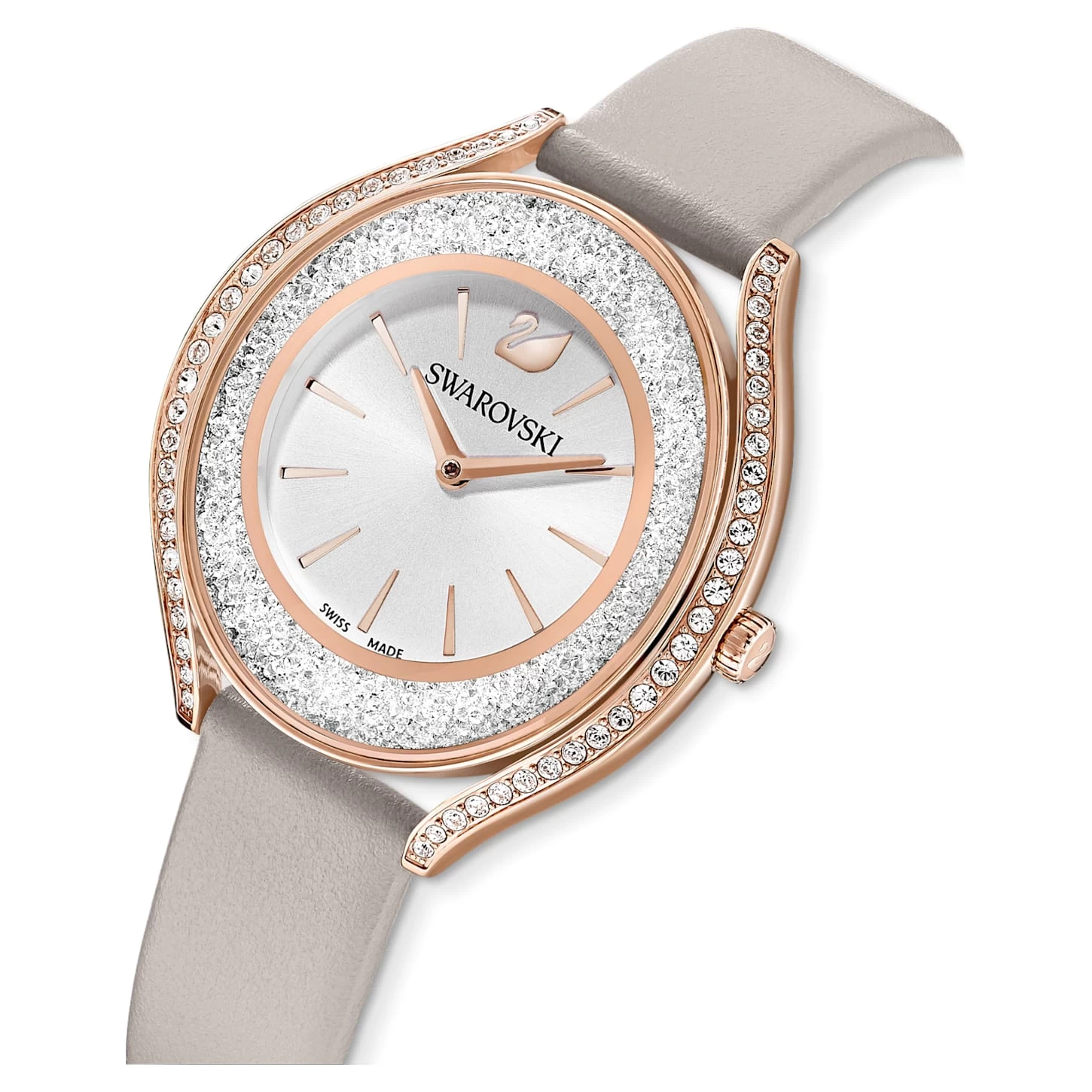 Swarovski Crystalline Aura Watch Swiss Made, Leather Strap, Gray, Rose Gold-tone Finish - Image 5