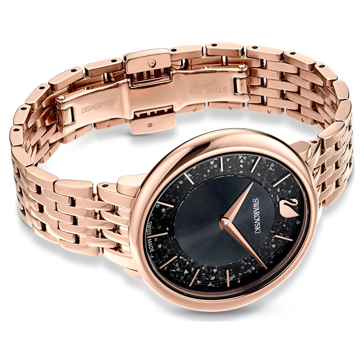 Swarovski Crystalline Chic Watch Swiss Made, Metal Bracelet, Black, Rose Gold-tone Finish - Image 4