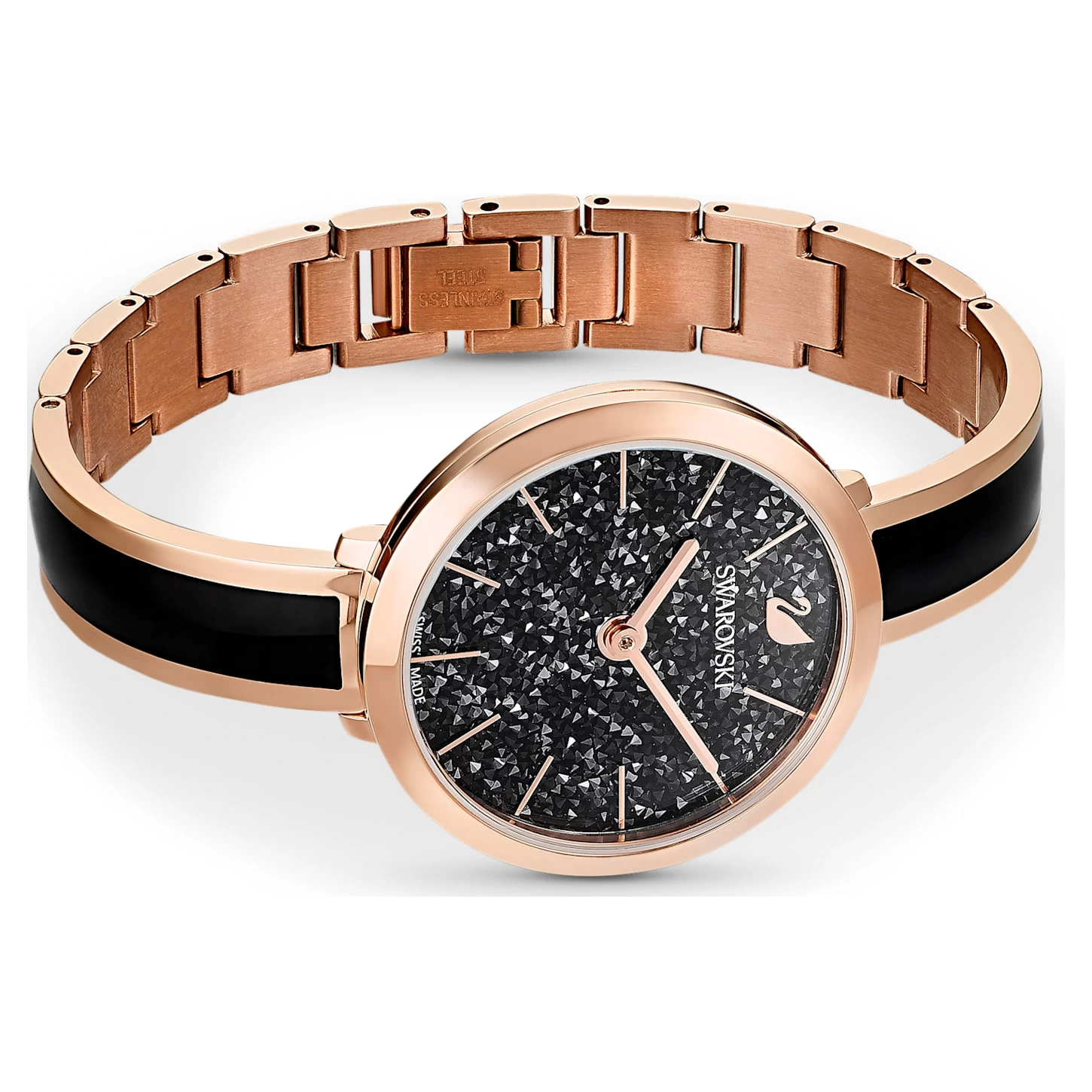 Swarovski Crystalline Delight Watch Swiss Made, Metal Bracelet, Black, Rose Gold-tone Finish - Image 3